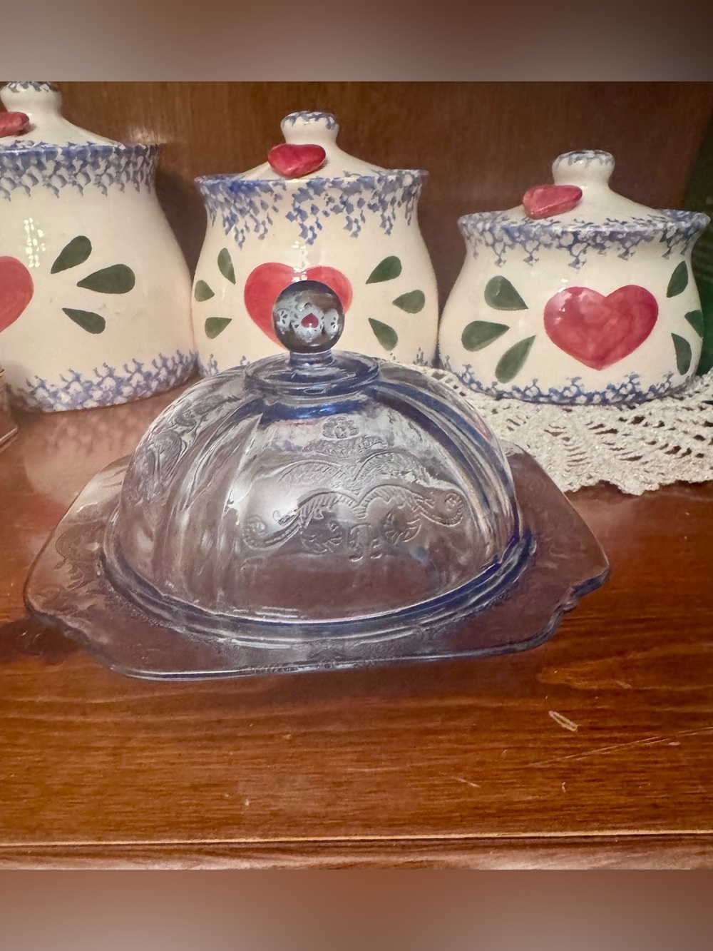 Vintage Indiana Glass "Madrid" Pattern Blue Covered Butter Dish